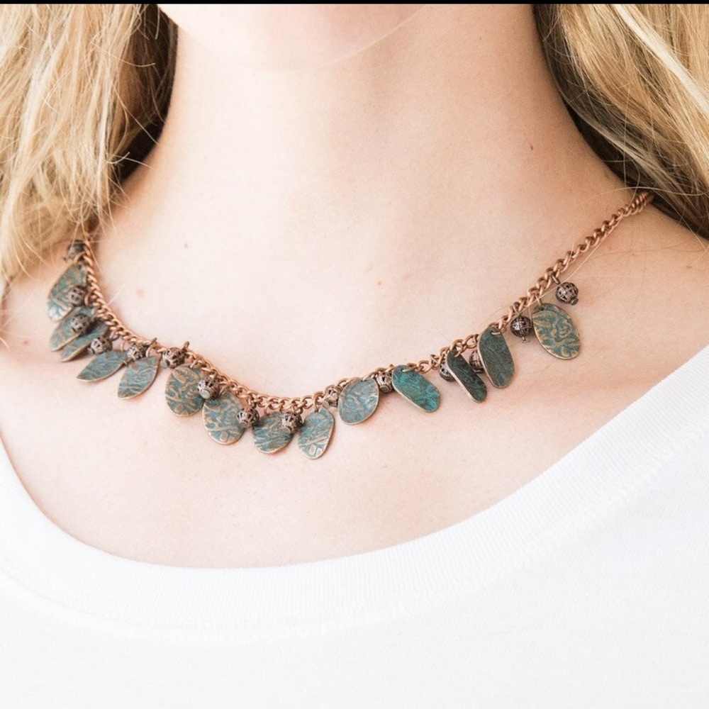 Vintage Teardrop Charm Necklace - Patina Finish